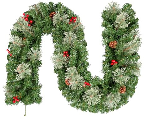 1,8 m/6 Fuß Künstliche Weihnachtsgirlande mit Tannenzapfen, Roten Beeren, Grünen Rattangirlanden, Weihnachtliche Hängetreppe/Fenster/Kamin/Wand Weihnachtsdekoration