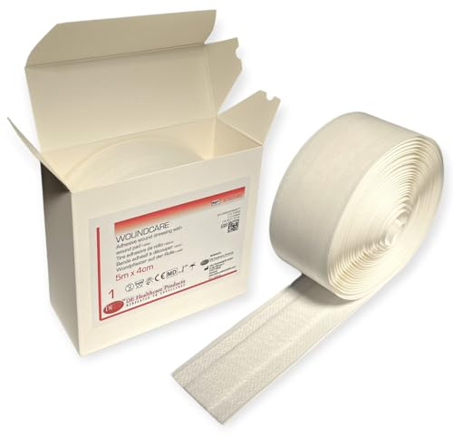DE Healthcare Products – Wundpflaster auf der Rolle (5 m x 4 cm), zuschneidbare Wundpflaster, atmungsaktive und komfortable Pflaster mit Wundpolster, weiß
