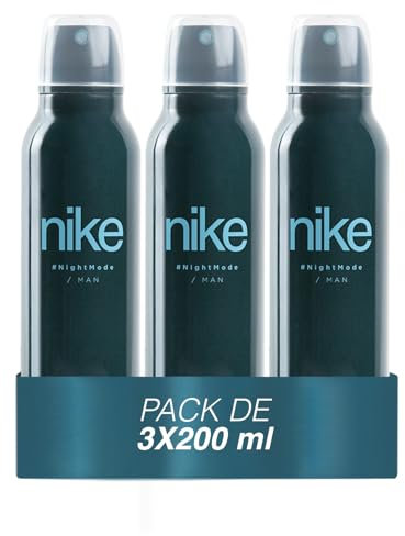 NIKE - Night Mode Pack de 3 x 200 ml, Desodorante Hombre Spray, Desodorante Antimanchas para Todo Tipo de Piel, 0% Sales de Aluminio, de Larga Duración, Fragancia Frutal Amaderado