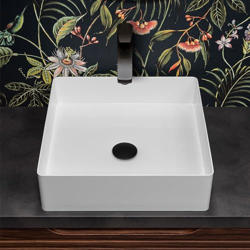 Inbagno Lavabo da appoggio Quadrato 45x45 cm in Acciaio Inox, Finitura Nero Opaco e profondità 9,5 cm, Goya