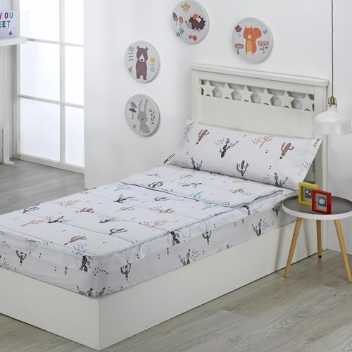 DHESTIA HOME - Saco Nórdico con Cremallera Edredón Ajustable Cama Infantil Cactus - Color ÚNICO, Talla Cama 105