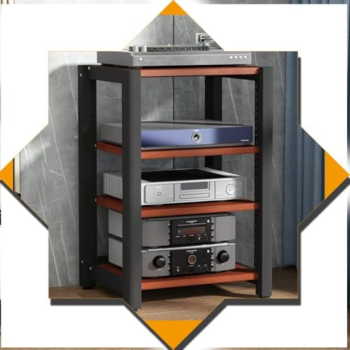 ZIUSFAC Großer Audio-/Video-Rack Medienständer 2 3 4 5 Etagen Verstärker Ständer Audio-Video-Entertainment-Center Audioständer TV Rack Mit Verstellbaren Regalen(Teak,4 Tier-60x50x85cm)
