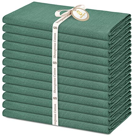 Showgeous 12 Stück Leinen-Baumwoll Servietten 40x40cm - Waschbare Stoffservietten für Hochzeit, Dinner Party (Grün)