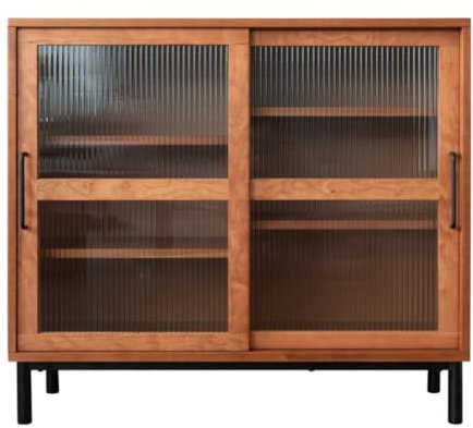 Aparador Aparador de madera de cerezo Gabinete de almacenamiento nórdico Puerta de vidrio Gabinete de barra de café Gabinete de piso de baño Gabinete buffet con almacena,One Color,100.5*42*90cm