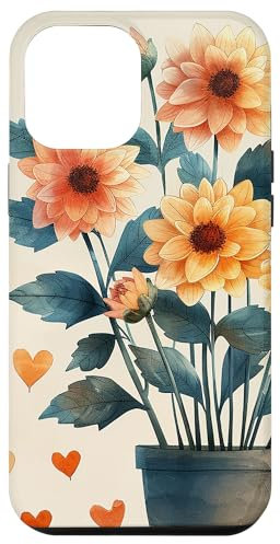 iPhone 15 Plus Dahlia Plant In Pot Cottagecore Hearts Graphic Case
