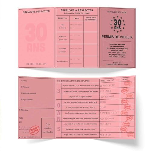 STC Faux Permis Humoristique 30 Ans Permis de Vieillir/Dimensions : 44 x 20,5 cm