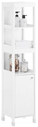 SoBuy Colonna Bagno Salvaspazio, Mobiletto Alto per Bagno con Ripiani Regolabili Soluzione di Rangemento Compatta per Spazi Ridotti 30x144x30 cm BZR187-W