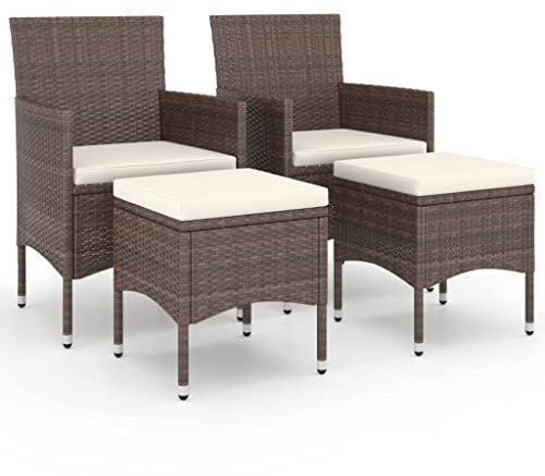 HETFTJN Sonnenstuhl Campingstuhl Klein Esszimmerstühle Modern Balkonstuhl - 4-TLG. Gartenstuhl und Hocker Set Poly Rattan Braun für Garden Terrassen Outdoor Balcony