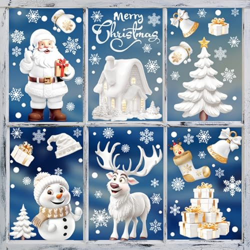 190 Pcs Stickers Noel Fenetre,9 Feuilles Stickers Noel Fenetre Autocollant Noel Reutilisable, Stickerss Noel Vitrine Autocollant Fenetre Noel Pour Decoration Noel Vitre,Deco Noels Fenetres