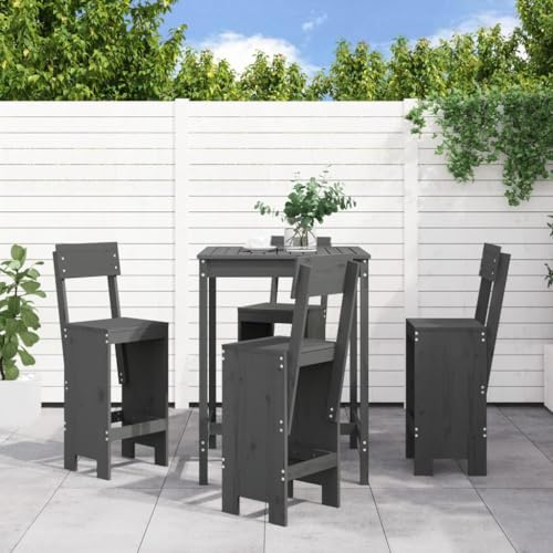 WEMYUFURN 5-TLG. Gartenbar-Set Grau Massivholz Kiefer, Outdoor-Sitzgruppe, Terrassen-Lounge-Set, Garten-Couchgarnitur - Wetterbeständig, Komfortabel - für Terrasse, Garten und Balkon