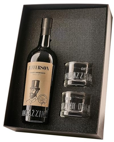 Jefferson Amaro Importante, 700 ml, Confezione Regalo con 2 Bicchieri Equilibrio, Amaro Calabrese, Note Agrumate Erbacee, Ideale con Bitter e Vermouth, Botaniche Selezionate, Raccolte a Mano, 30% Vol.