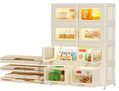 Heikoeco® Faltbarer Kleiderschrank, Mehrzweckschrank weiß mit 4 Fächern, Bücherregal aus hochwertigem Kunststoff, Küchenschrank für Wohnzimmer, Bad, Küche (3 Flügeltür + 1 Schublade)