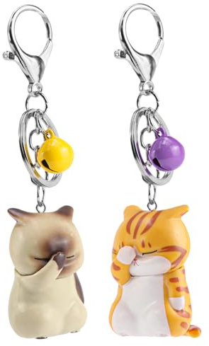 Abitzon 2 Stück Süß Katze Schlüsselanhänger, Cartoon Katzeschlüsselbund, Schöne Katzen Keychain, Harz Neko Anhänger Schlüsselring, Für Rucksäcke Tasche Anhänger Schlüssel Organizer (Khaki+Gelb)
