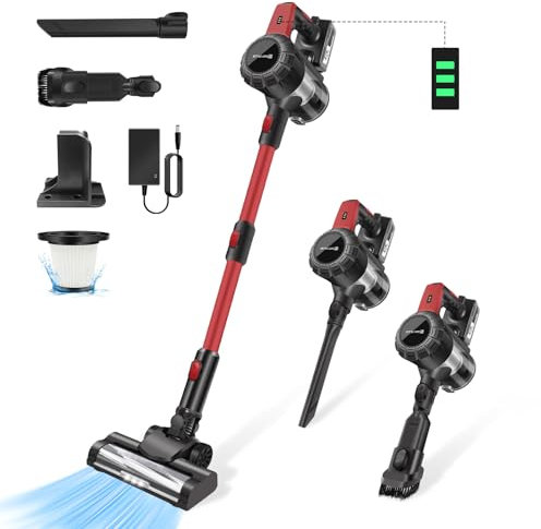 Cordless Vacuum Cleaner, 140W Vacuum Cleaner Handheld Window Vacuum Cleaner Cordless Powerful Pet Vacuum Cleaner, Cordless Stick Vacuum Cleaner with 3000mAh Rechargeable Battery, LED Work Light