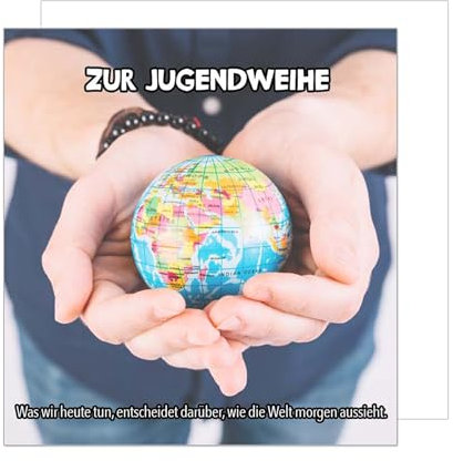 Edition Seidel Premium quadratische Glückwunschkarte zur Jugendweihe mit Umschlag. Jugendweihekarte Karte Grußkarte Junge Mädchen Jugendliche Weltkugel (JWQ111 SW025)