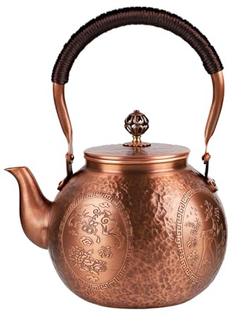 Pevfeciy Kupferkessel, Handgefertigte Kupfer Teekessel, Chinesische Teekanne für Gas, Elektroherde, Tee Kanne mit Gravur,C