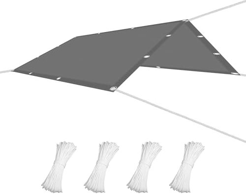 Telo Ombreggiante Impermeabile 1.4 x 4.5 m Impermeabile/Antivento/Protezione UV Vela Ombreggiante Telo Parasole con Corde e Occhiello per Esterno Gazebo Piscina Campeggio, Grigio Chiaro