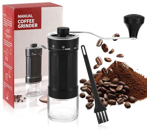 Molino de Café Manual Externo y Ajustable, Molinillo Cafe Manual, Coffee Grinder con Mecanismo de Cerámica de Alta Precisión Con Cepillo de Limpieza, para Aeropress, pour Over y cafeteras Moka