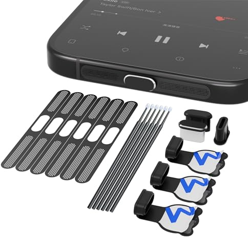 Kit de 12 Tapones Antipolvo USB C, Silicona Tapa Antipolvo para Puerto de Carga USB C, Adhesivo de Malla Antipolvo para Orificios de Altavoz para iPhone 15 Pro MAX/iPhone 16 Pro MAX/iPhone 15 16 Plus