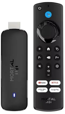 Mortal Q8 Android 14 TV Stick med WiFi 6, mediestreaming, fjärrkontroll, Netflix-kompatibel, Prime Video, Youtube| inbyggd Chromecast | 4K Ultra HD | röststyrning