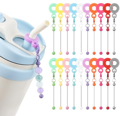 Jieting 20 Pcs Beadable Straw Charm Tumbler Straw Charm Adapters Beaded Blank Bar Compatible with Stanley Tumbler Cup Pendant for Jewelry Crafts Making Blank DIY Gift