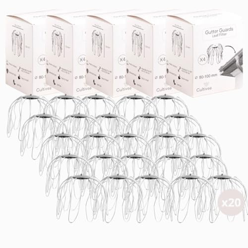CULTIVEA® 20 rospi grondaia in acciaio zincato (Ø 80 a 100 mm) - 20 pezzi - filtro antifoglia, anti-tappo, protegge grondaia durevole e facile da applicare