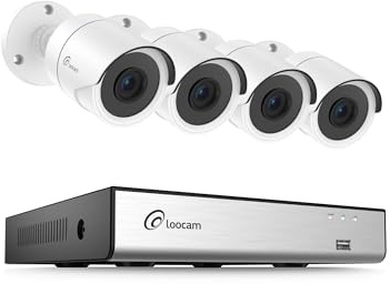 Loocam 8CH Wired CCTV Camera System Outdoor, 8CH H.265+ 5MP 4-in-1 DVR Kit | 4pcs 1080P Security Cameras, Night Vision, Human/Vehicle Detection, 24/7 Recording Home Security System