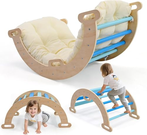Helangel Indoor Kletterdreieck,Montessori Klettergerüst SetIndoor-Kletterset für Kleinkinder mit Dreieckiges Klettergerüst (2-Kompakt (mit Armlehnen) – Blau)