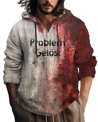 Shffuw Problem Gelöst Hoodie Halloween Kapuzenpullover Herren Pullover Blood Stain Halloween Casual Hoody Männer Blutspritzer Muster Blutiger Kostüm Sweatshirt Entsetzen Bedruckt Freizeit Kapuzenshirt