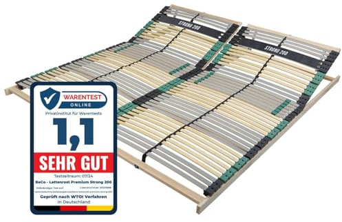 Sleepneo Lattenrost 200x200 Premium Strong bis 200Kg, Kopfteil verstellbar, 7-Zonen-Lattenrost mit 42 Latten, Made in Germany, extra stabil aus Buchenholz