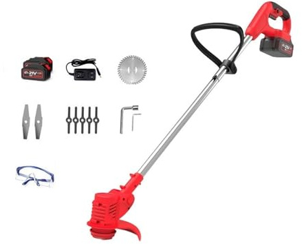 Decespugliatore A Batteria, Tosaerba elettrico industriale for uso domestico, piccolo giardino, attrezzo da taglio ricaricabile(Red,2 batteries)
