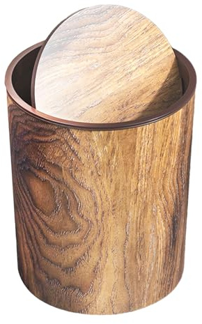 Holzmaserung Mülleimer - PP-Material Mülleimer mit Schwenkdeckel - Retro-Holzmaserungsdesign, Sich Leicht In Verschiedene Einrichtungsstile Integrieren Lässt, für Badezimmer, Schlafzimmer, Büro