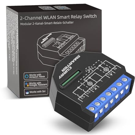 SMARTERCURRY 2-Kanal WLAN Relais Schalter 1 Stück, Smart Rolladenschalter/Lichtschalter, Rollladensteuerung und Lichtsteuerung mit Stromzähler, Zeitschaltuhr, Alexa/Google, Neutralleiter Erforderlich