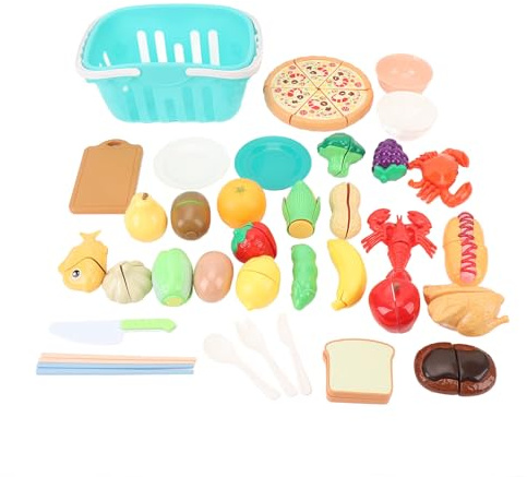 TOPINCN Ensemble de Jeu éducatif de Cuisine, Jouet de Découpe en Plastique pour Enfants avec Panier de Jeu de Simulation de Fruits et Légumes 24,5x15x12cm pour Jeux de Rôle en Famille
