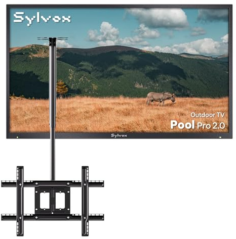 SYLVOX 43 TV da Esterno & Supporto per Televisore da Soffitto - 4K UHD 2000Nits per Aperto, Smart Google Outdoor TV Impermeabile IP55, Dolby Atmos, WiFi, Bluetooth, DVB (Pool Pro 2.0)