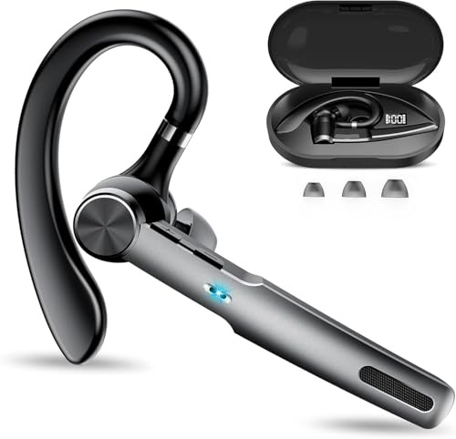 Bluetooth Headset Wireless Freisprech Telefon, 5.3 Bluetooth Headset Handy mit 60H Spielzeit, ENC Dual Mic Geräuschunterdrückung Ohrhörer, Earbuds mit Ladecase für Business/Büro/Autofahren,Tiefschwarz