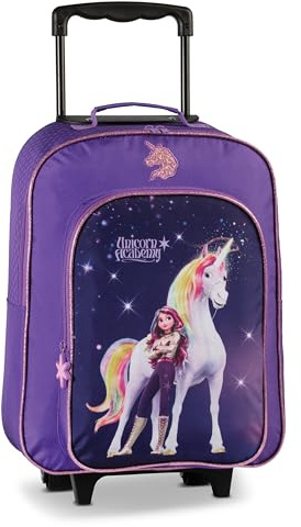 Unicorn Academy Kindertrolley 23L Kinder Reisekoffer mit Rollen & ausziehbarem Trolley-Gestänge, 920g leicht, RV-Hauptfach & Vortasche, Lila Einhorn Design – ideal für Reise, Urlaub & Übernachtung