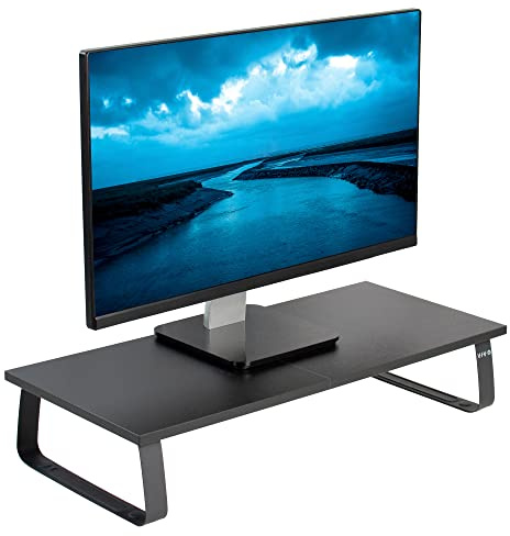 VIVO 24 inch Monitor Stand, Wood & Steel Desktop Riser, Screen, Keyboard, Laptop, Small TV Ergonomic Desk and Tabletop Organizer, Black, STAND-V000D