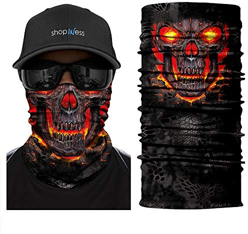 ShopINess Cache-Cou Moto Multifonction Tête de Mort – Tour de Cou Sport Homme Femme, Foulard Bandana Masque Crâne pour Moto, Ski, Randonnée, Halloween