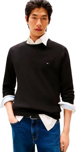 Tommy Hilfiger Uomo Pullover Essential Cotton Crew Neck in Cotone, Nero (Black), M