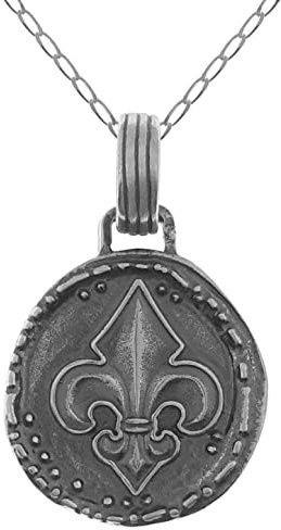BigBangBijoux Lot Pendentif Fleur de Lys en Argent 925 Vieilli + chaîne 45cm en Argent 925 - Homme - Femme