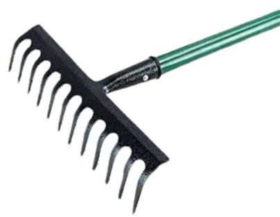 tradefirst 12 Teeth Garden Rake Heavy Duty Soil Rake, Carbon Steel Rake For Gardening, Garden Rakes Metal With Steel Handle, Gardening Tools _ Green(120 x 32 x 9 )cm