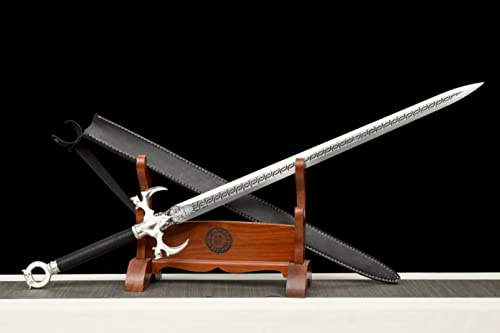 Kung Fu Chinese Sword,Knight Swords Real(Forged high Carbon Steel Blades,Alloy Fittings,Fake Leather Scabbard), 41''