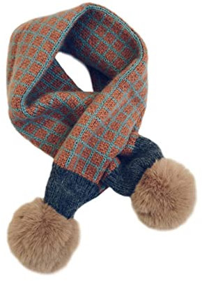 OVLAJ Warmer Schal Kinderschal Für Jungen Mädchen Gestrickt Plaid Pompom Winter Kinderschals-D,78Cm