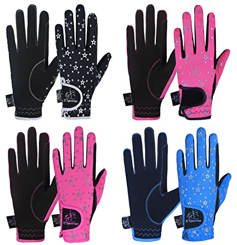 AFE Kids Gloves For Girls Boys Unisex Horse Riding Gloves Outdoor Gloves Sports Gloves Cycling Gloves For Children Black Blue Pink Star Design (Pink, Small (6-8))