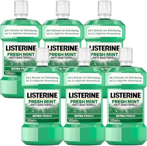 LISTERINE Fresh Mint (6 x 500 ml), antibakterielle Mundspülung mit ätherischen Ölen für einen frischen Atem