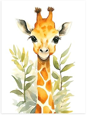 CCWACPP Baby Aquarell Tiere Wandbilder Giraffen Bild Wald Safari Tier Poster Kinderzimmer Tier Leinwanddrucke für Kinderzimmer Dekoration kein Rahmen 40x60 cm