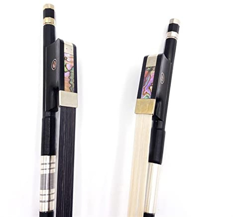 Students Violin Bow 1 St. Svart Kolfiberpinne 3/4 Upprätt Kontrabassbåge, Vit/svart Hästhästsvans (Color : 3-4 black)