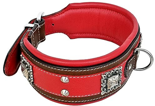 MICHUR Vespasian Hundehalsband Leder, Lederhalsband Hund, Halsband, Rot Braun mit schönem Stanzmuster, Leder, in verschiedenen Größen erhältlich