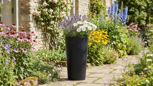 Round Concrete effect Tall Large Plant Pot Flower Indoor Outdoor Garden Planters Tall Plant Pots Outdoor Tall Planter Tall Planters for Outdoor (Concrete Black, 30cm x 57cm)